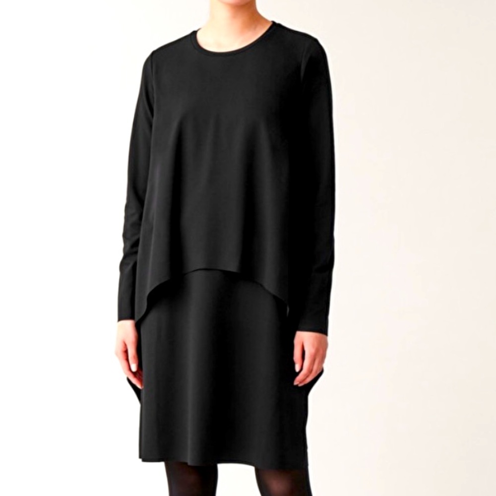COS Women's Black Jersey Circle Cut Overlay Long Sleeve Dress